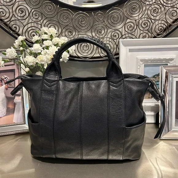 Black Pebbled Leather Top-Handle Tote - Picture 7 of 14